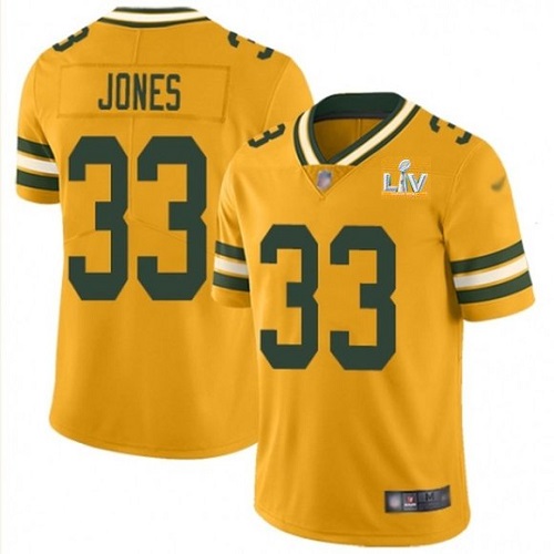 Men's Green Bay Packers #33 Aaron Jones Gold 2021 Super Bowl LV Stitched Jersey